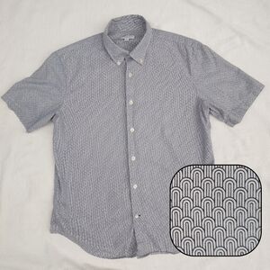 Men's Black White Club Monaco Arch Pattern Short Sleeve Shirt Slim Arches Cotton